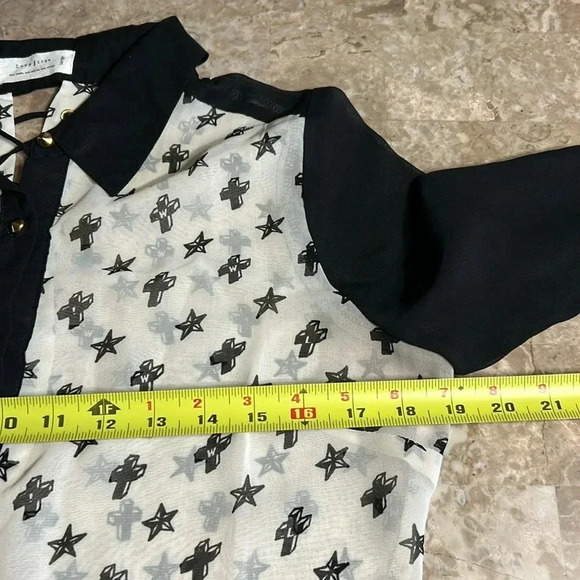 Sheer lace up blouse,cross,star,multi media,hi lo,indie sleeze,Whimsigoth,goth - Picture 11 of 12